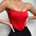 Women's Corset Crop Top - Sleeveless Backless Bustier - Red