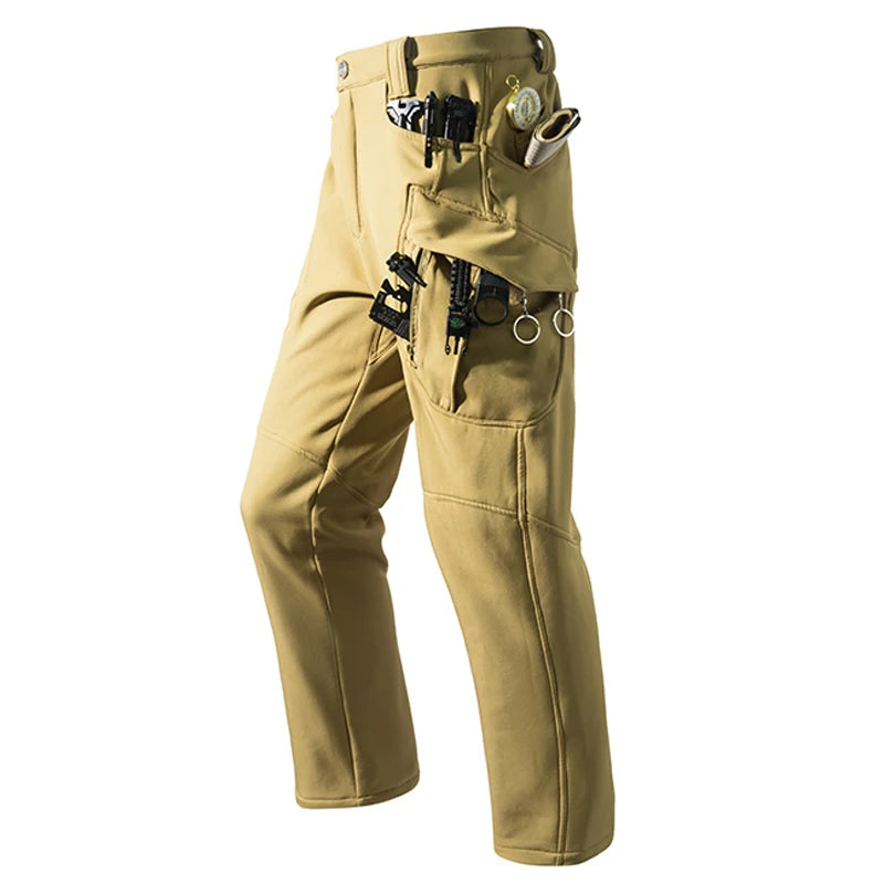 Men's Fleece Cargo Hiking Pants - Outdoor Softshell Trousers - Khaki X9 Pant