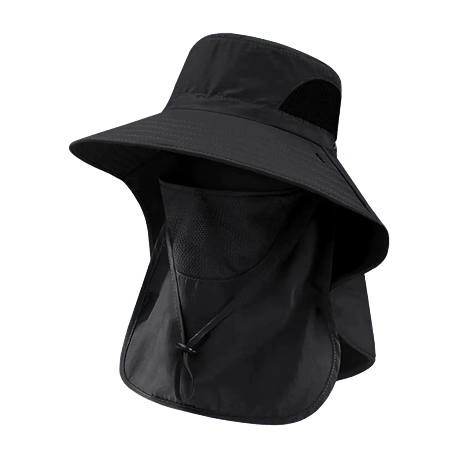 Wide Brim Sun Hat - Neck Cover for Fishing and Hiking - Black