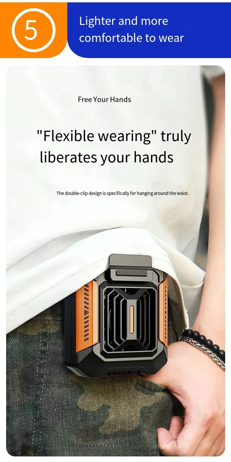 3-in-1 Rugged Tactical Waist Clip Fan - Portable Power Bank & LED Flashlight