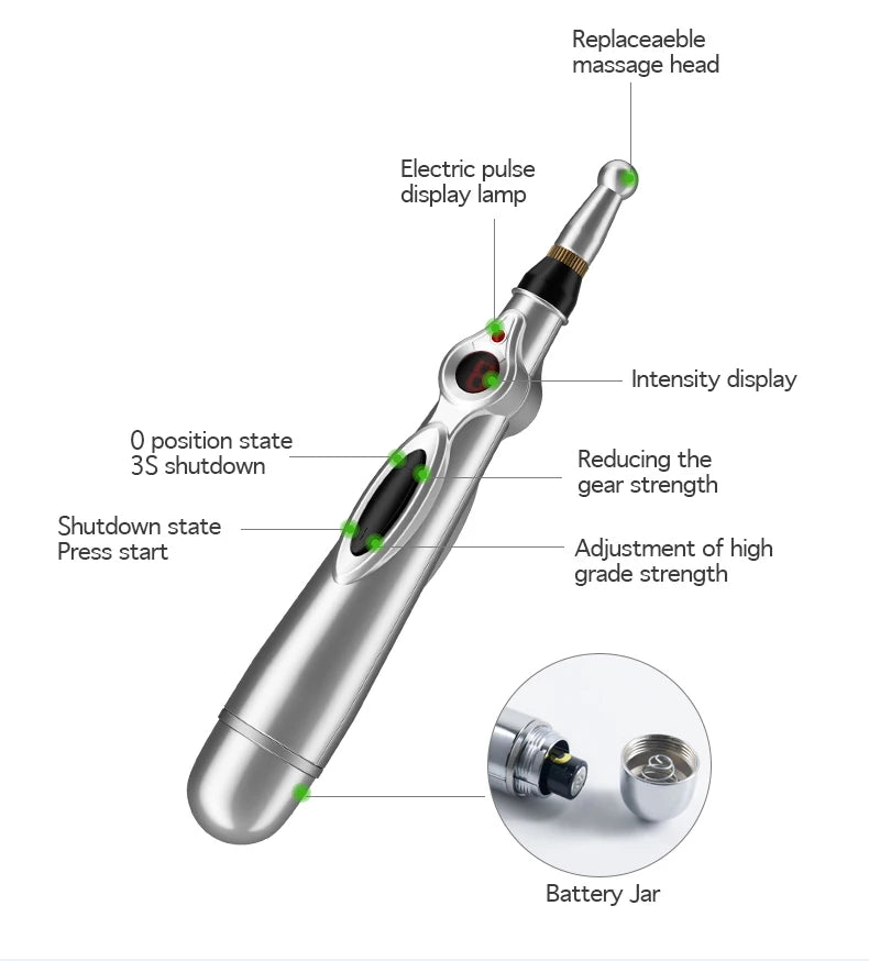 Electric Acupressure Pen – Meridian Massage Tool with Multi-Head Tips