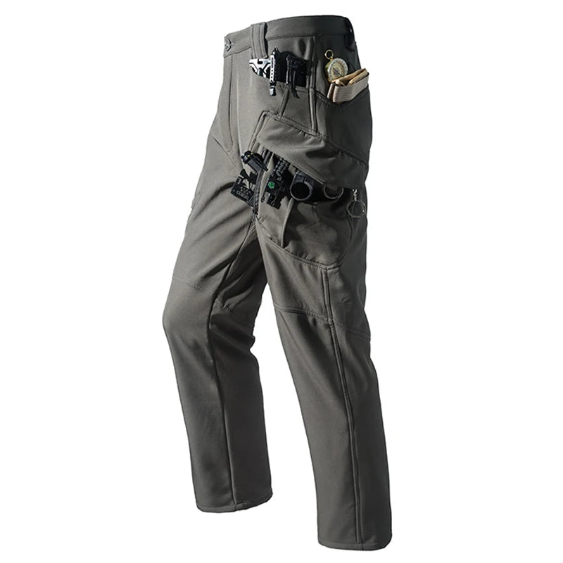 Men's Fleece Cargo Hiking Pants - Outdoor Softshell Trousers - Gray X9 Pant
