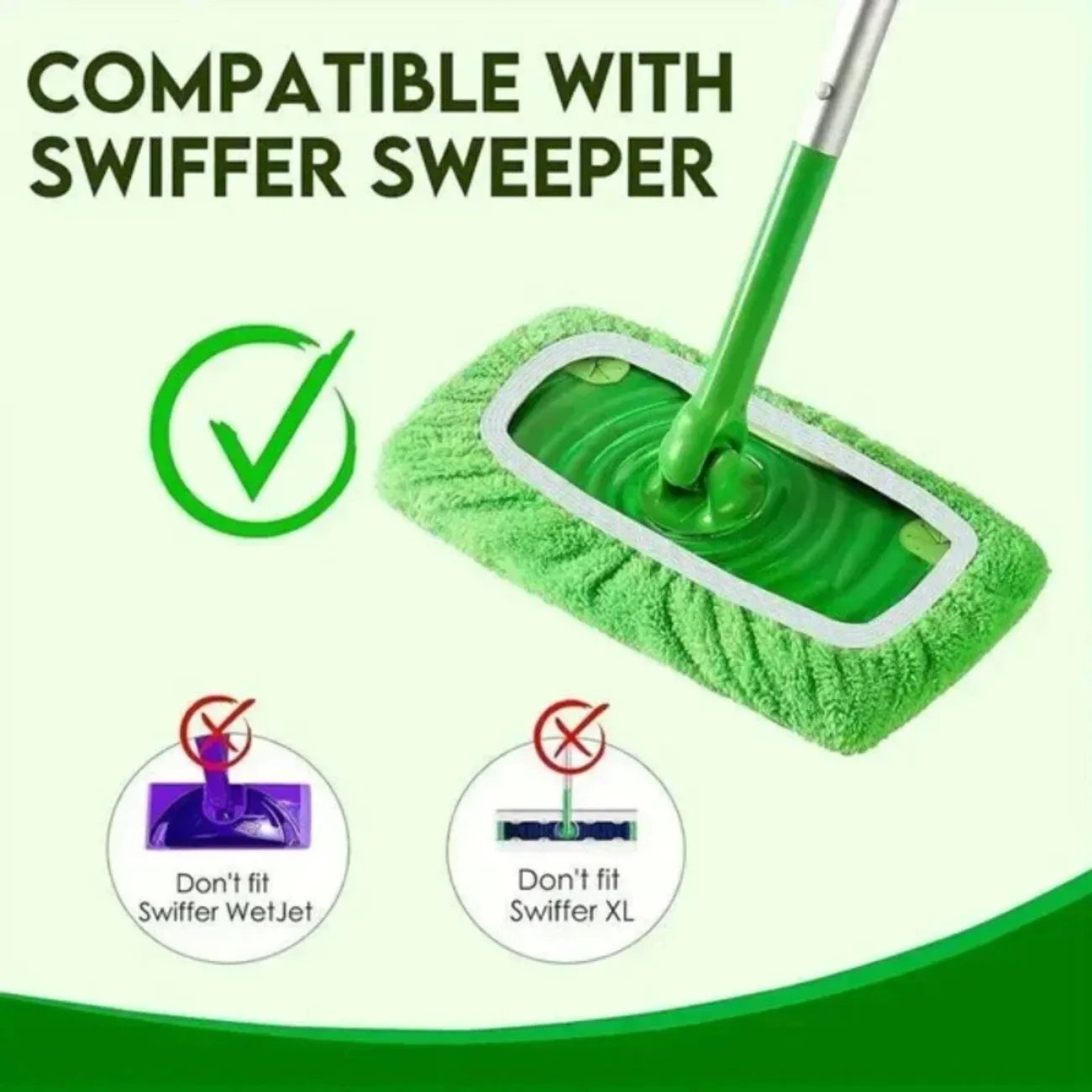 Washable Flat Mop Pads - 6-Piece Green Mop Cover Set