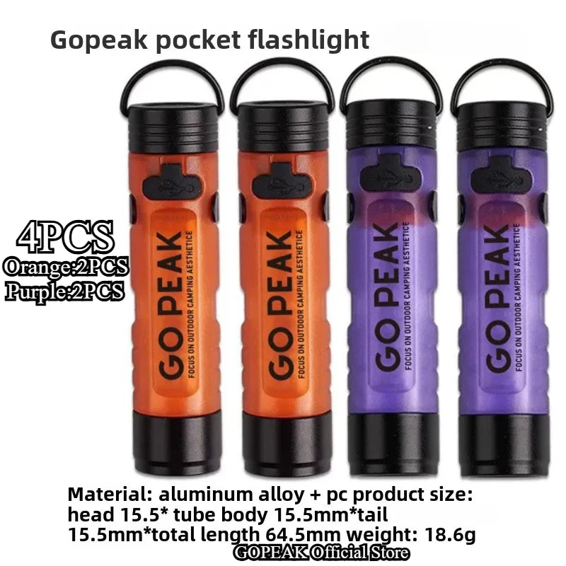 Mini LED Pocket Flashlight - Key Clip Light for Bags - 4 Pieces 2Orange 2Purple