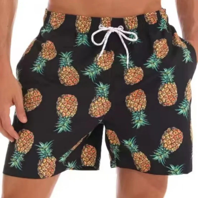 Graffiti Print Swim Shorts - Men's Beach Board Shorts - Image Style