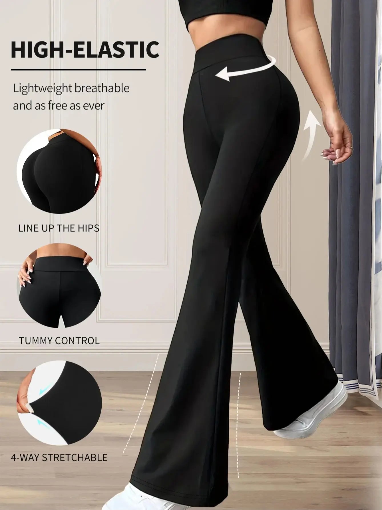 Women's Flared Pants - High Waist Slim Black Leggings