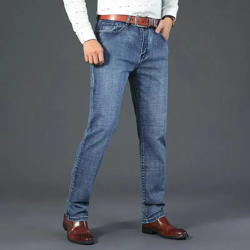 Men's Straight Stretch Jeans - Classic Casual Denim Pants - Sky Blue