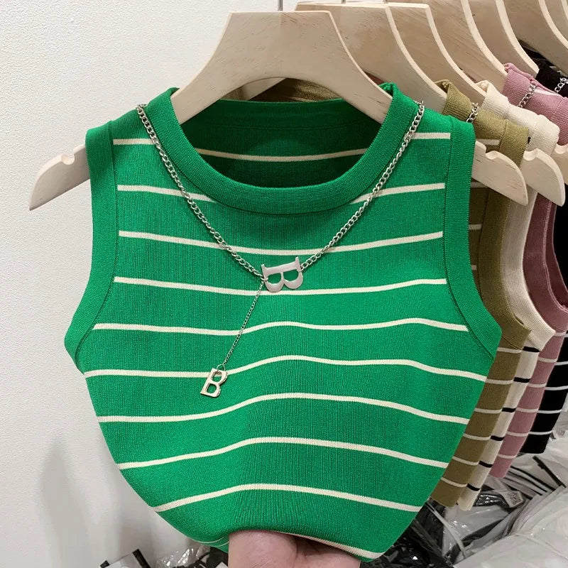 Women's Knit Sweater Vest - Sleeveless Striped Summer Top