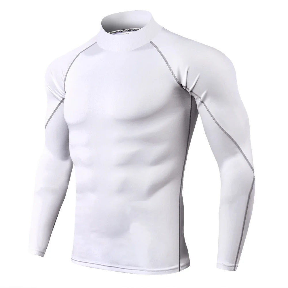 Men's Compression Workout Shirt - Long Sleeve Athletic Top - White