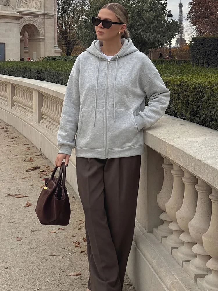 Women's Zip Hoodie - Long Sleeve Hooded Pocket Jacket
