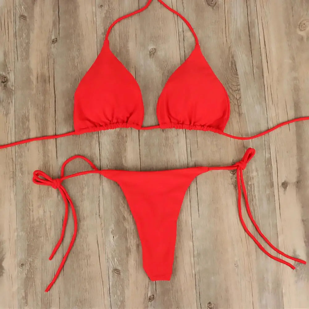 Women's Solid Halter Bikini Set - Two-Piece Swimwear