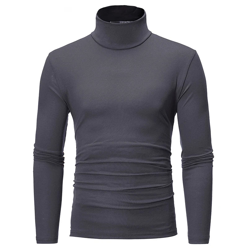 Men's Thermal Base Layer Top - High Neck Long Sleeve Shirt - Dark Gray