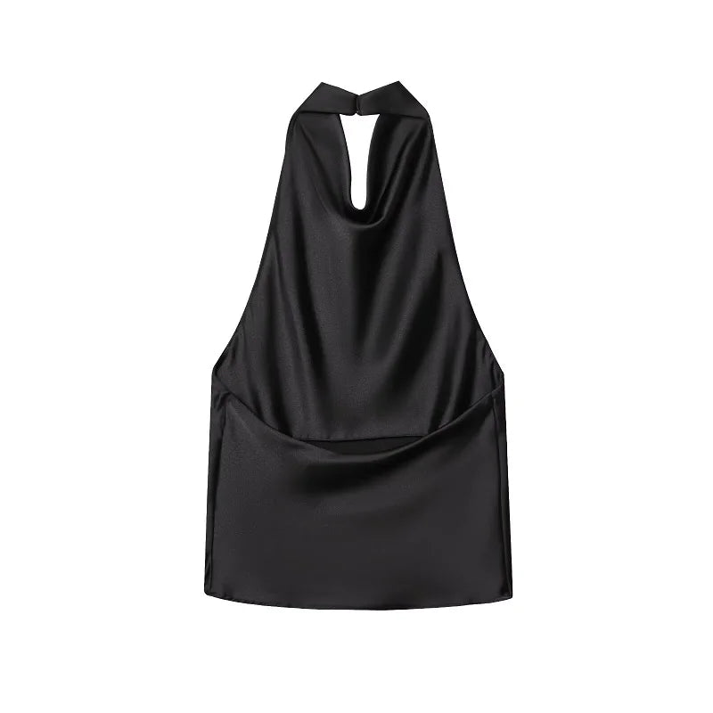 Women's Satin Halter Top - Backless Summer Camisole