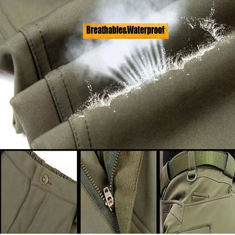 Men's Fleece Cargo Hiking Pants - Outdoor Softshell Trousers