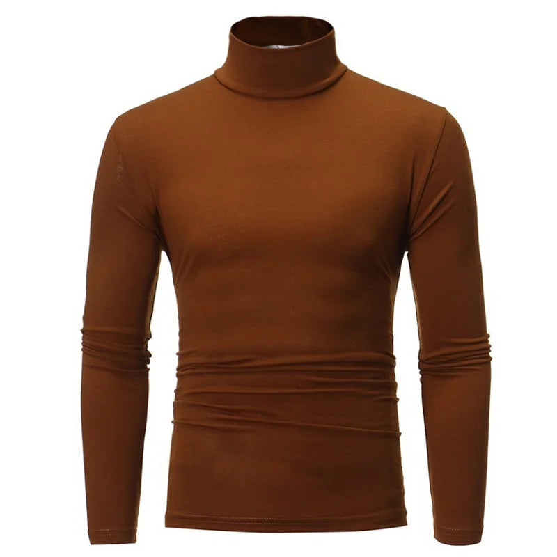 Men's Thermal Base Layer Top - High Neck Long Sleeve Shirt - Coffee