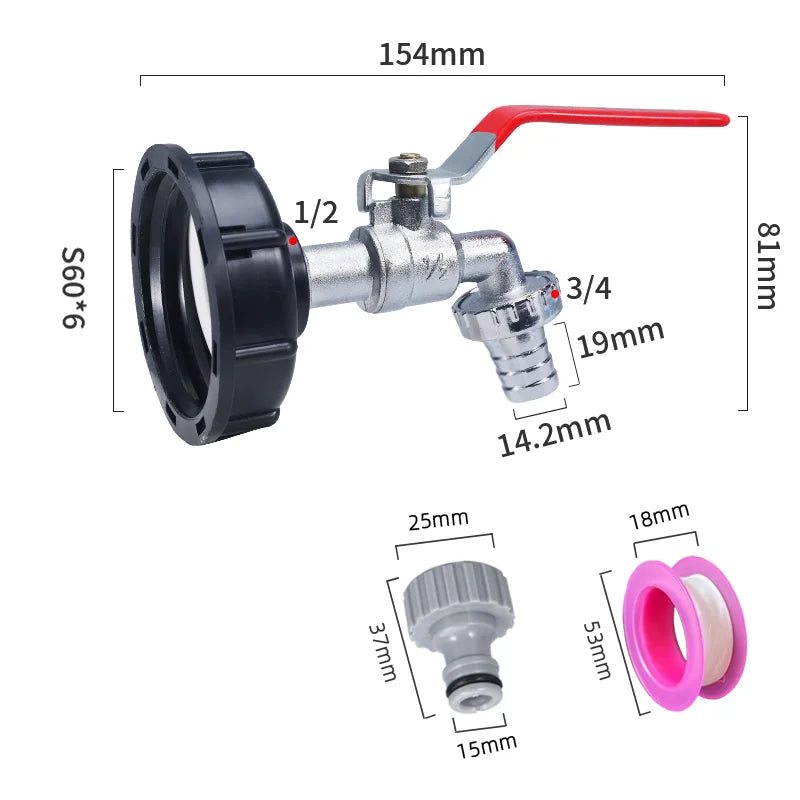 IBC Tank Tap Adapter - S60x6 Garden Hose Coupling Fitting - Style 8