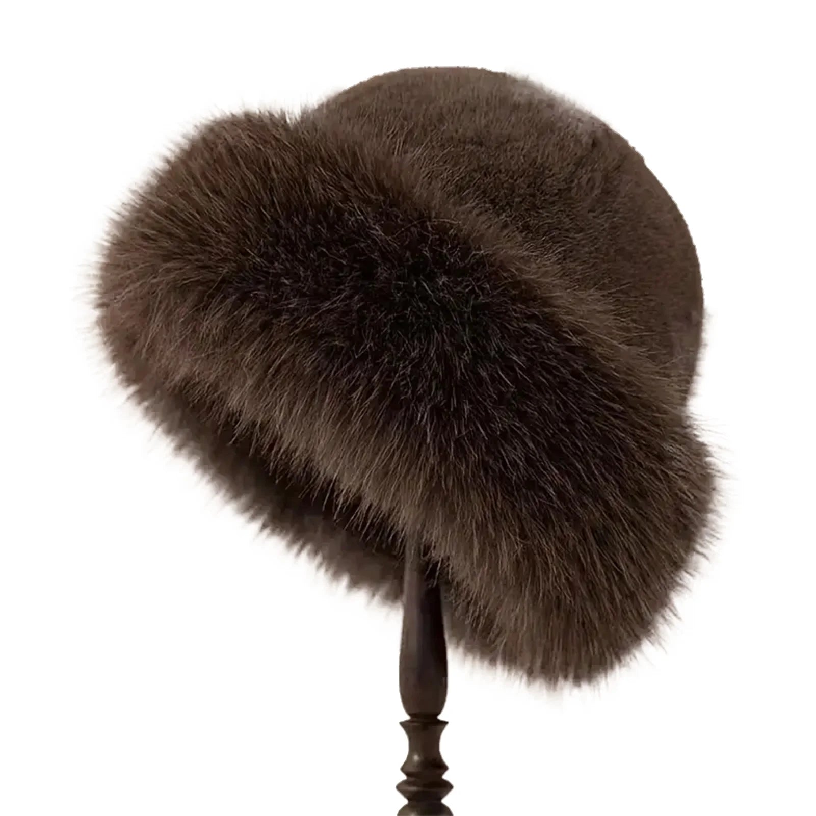 Women's Plush Winter Beanie - Faux Fur Cold Weather Hat - Coffee
