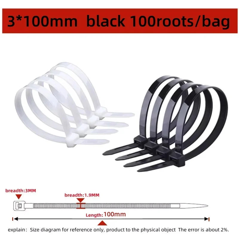 Nylon Cable Ties - 100-Piece Self-Locking Wire Straps