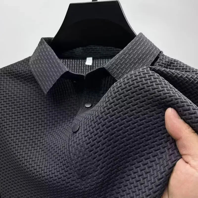 Men's Short Sleeve Polo Shirt - Solid Business Casual Top - Gray