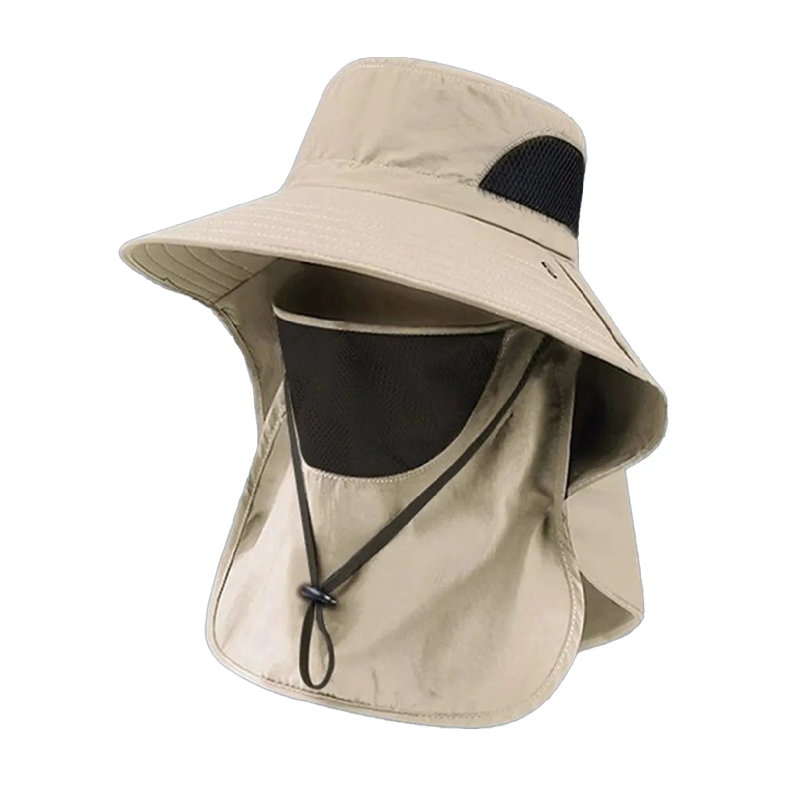 Wide Brim Sun Hat - Neck Cover for Fishing and Hiking - Khaki