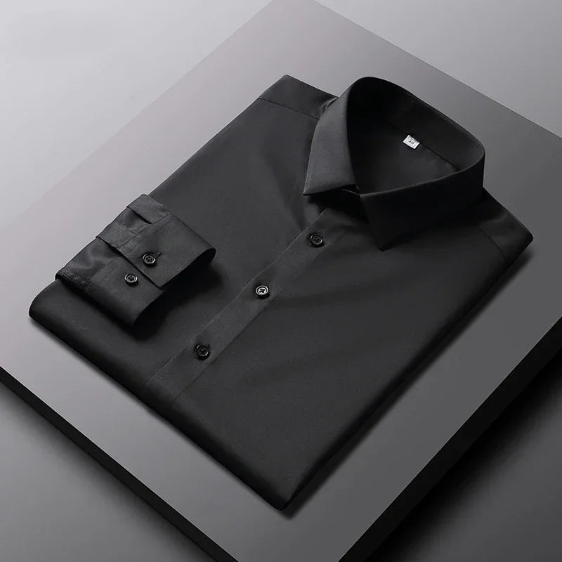 Men's Long Sleeve Casual Shirt - Solid Button-Front Top - Black