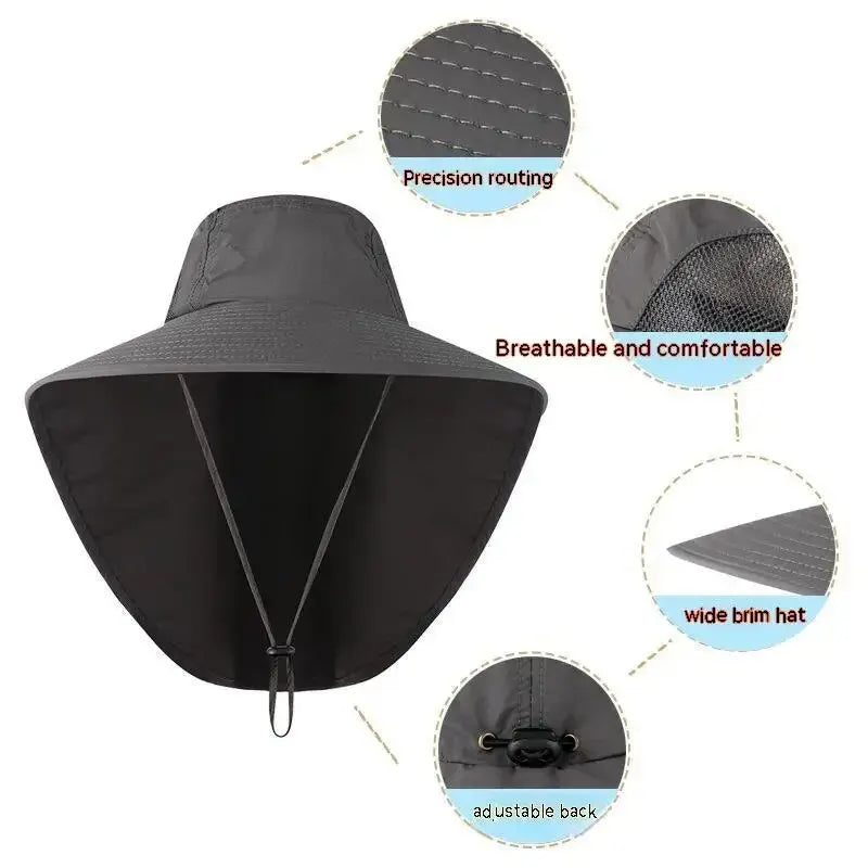 Wide Brim Sun Hat - Neck Flap Cap for Hiking and Fishing