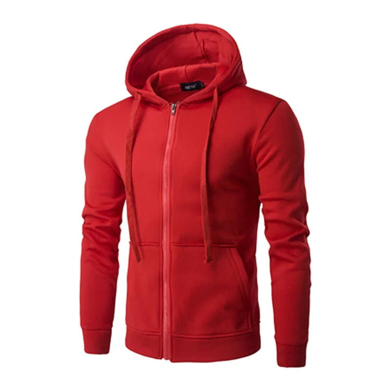 Men's Zip Hoodie - Slim Fit Casual Sweatshirt Jacket - Red