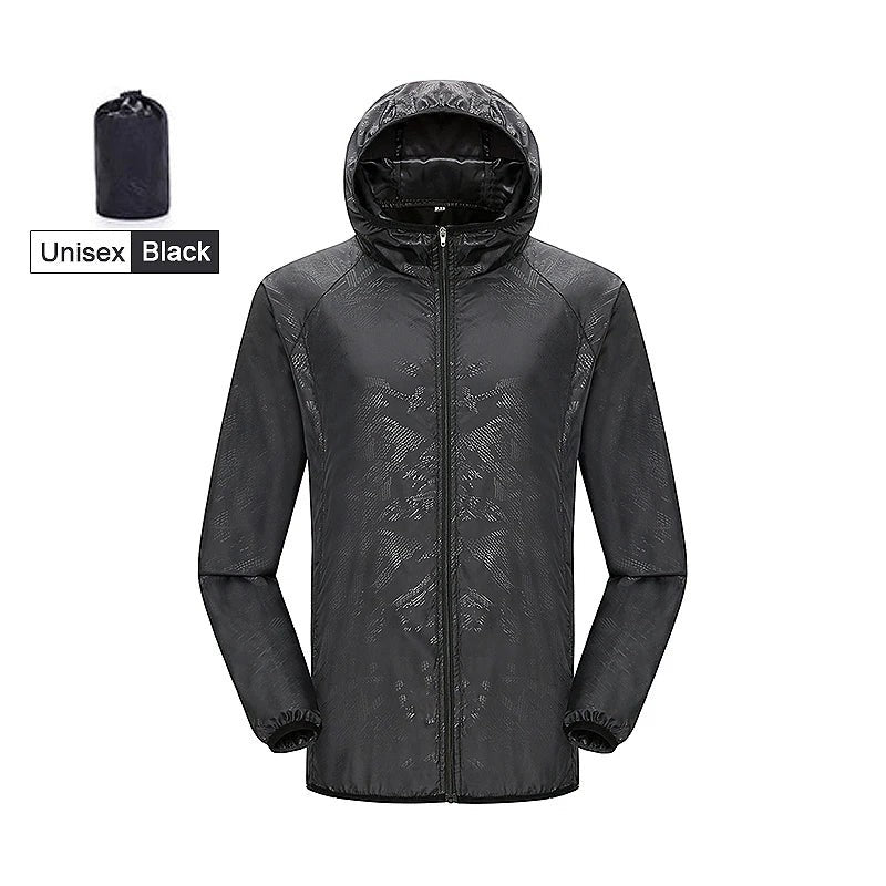 Unisex Hiking Jacket - Lightweight Outdoor Windbreaker Shell - Unisex Black
