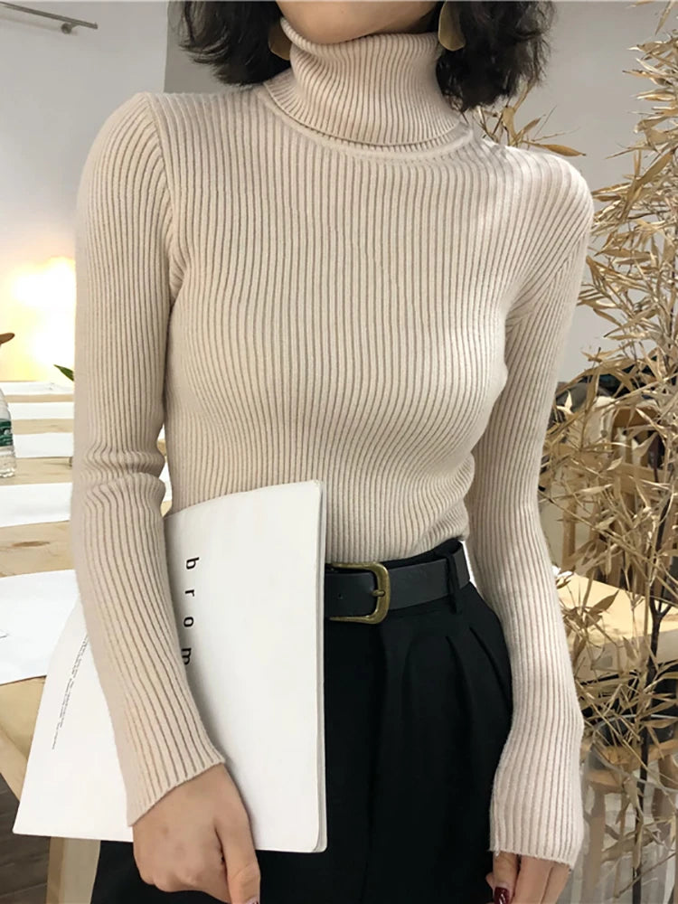 Women's Turtleneck Sweater - Long Sleeve Pullover Knit Top