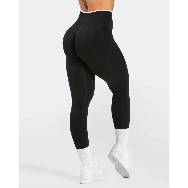 Women's Colorblock Yoga Leggings - High Waist Workout Tights - Black