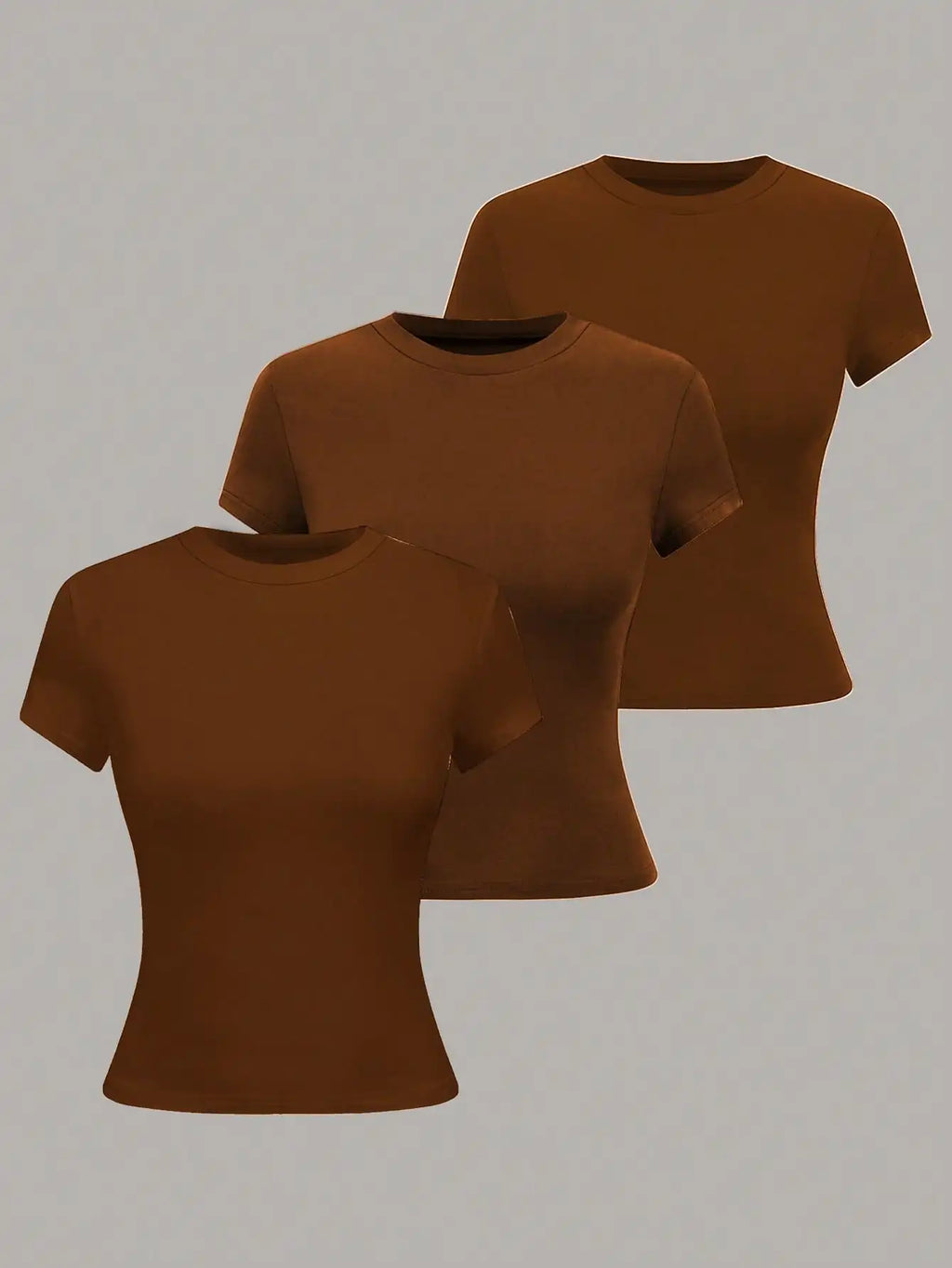 Women's Basic T-Shirt - Solid Short Sleeve Minimalist Top - Brown