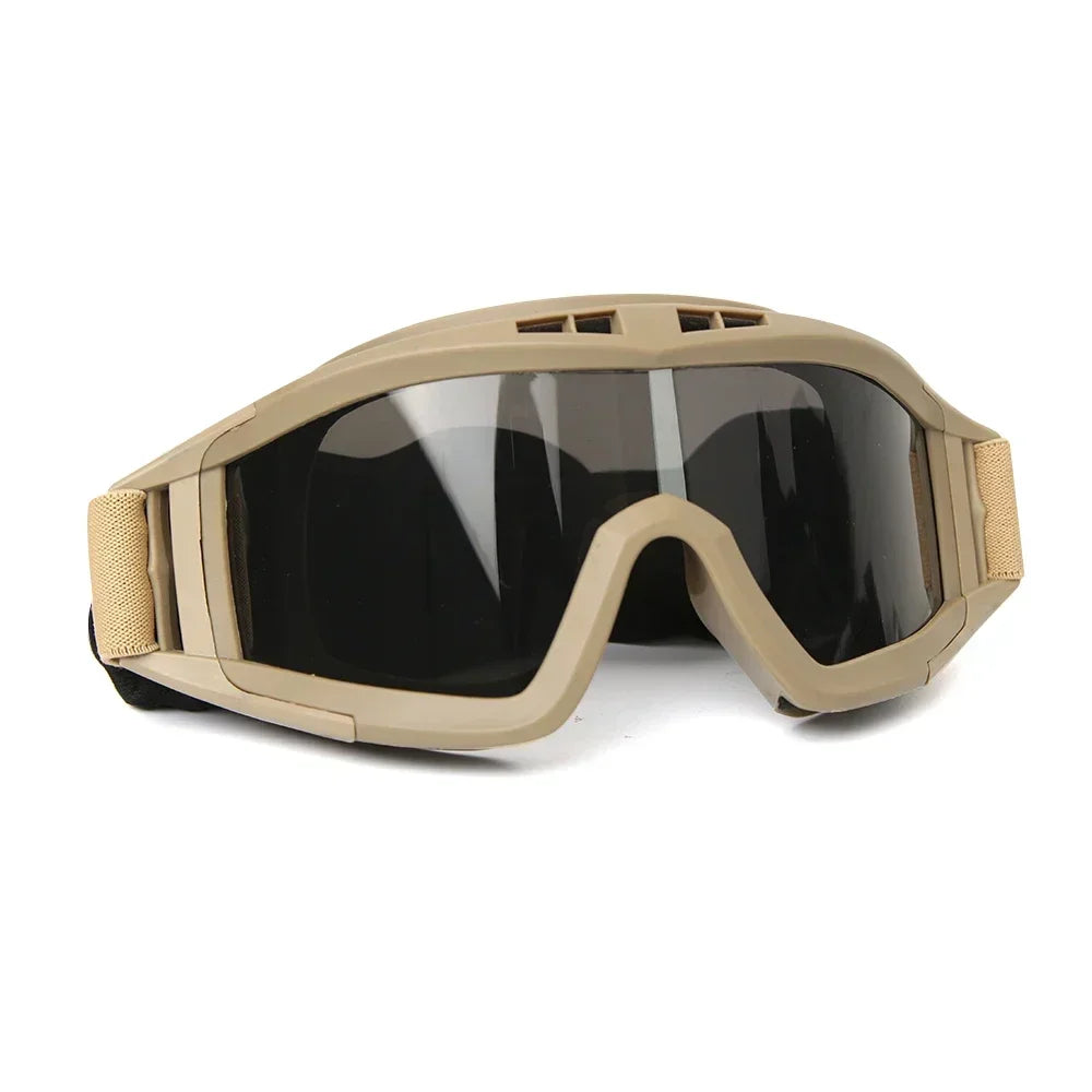 Airsoft Goggles - 3-Lens Eyewear Set for Outdoor Gear - Gray Lens Khaki