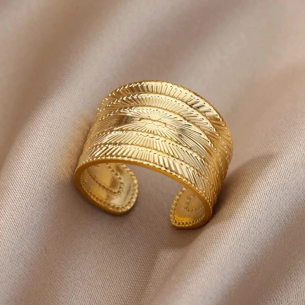 Gold-Color Stainless Steel Ring - Classic Fashion Jewelry - E / Gold Color