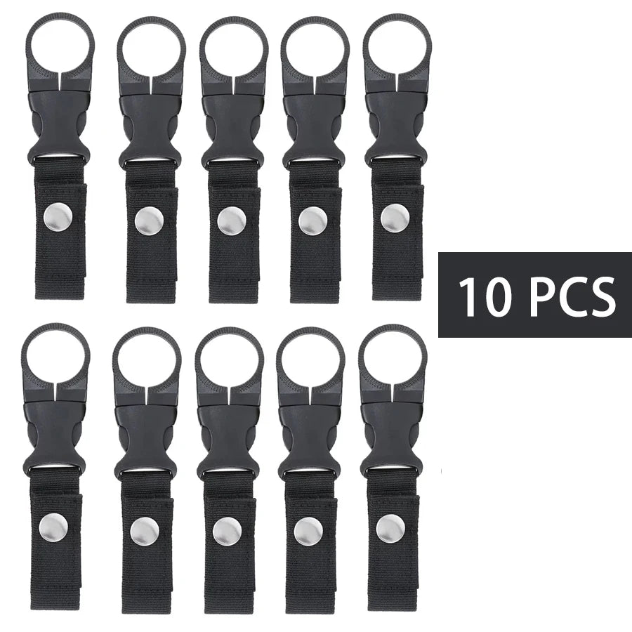 Nylon Water Bottle Holder Clip - Backpack Strap Hook - Bk 10 Pieces