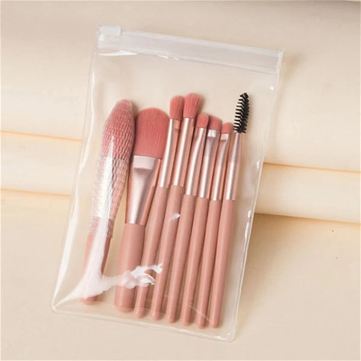 Mini Makeup Brush Set - 8-Piece Foundation and Eye Kit - Pink