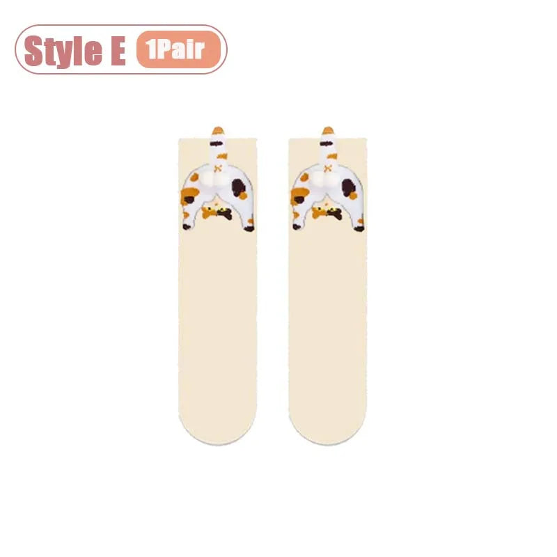 Cartoon Cat Mid-Calf Socks - Cozy Novelty Sock Packs