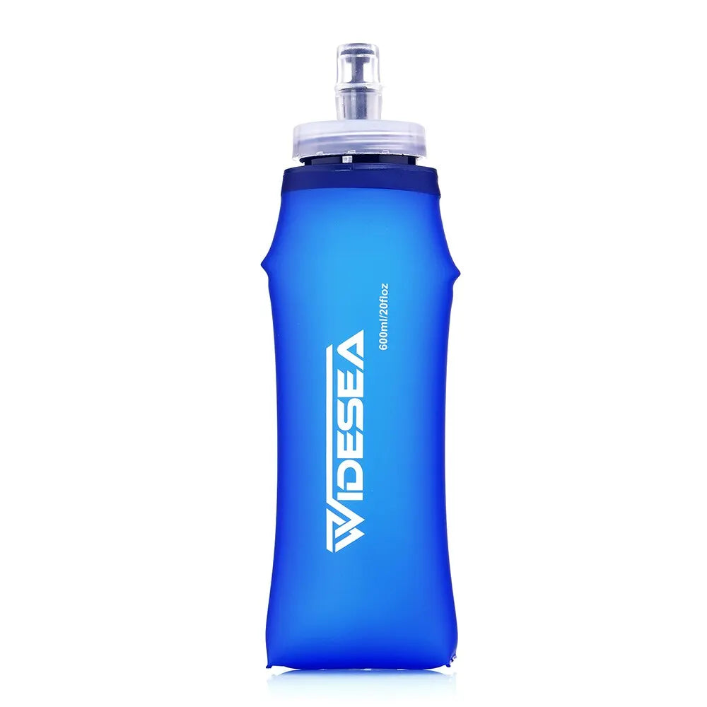 Soft Folding Water Bottle - 600 mL Outdoor Hydration Flask - Blue