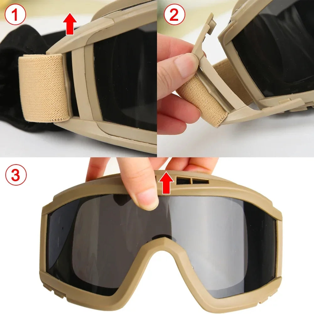 Airsoft Goggles - 3-Lens Eyewear Set for Outdoor Gear