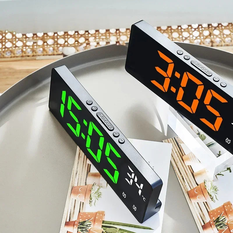 Digital Alarm Clock - LED Desk Clock with Temperature Display