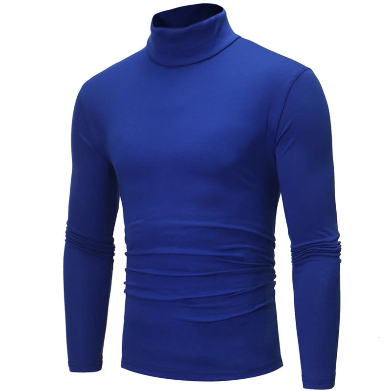 Men's Thermal Base Layer Top - High Neck Long Sleeve Shirt - Royal Blue