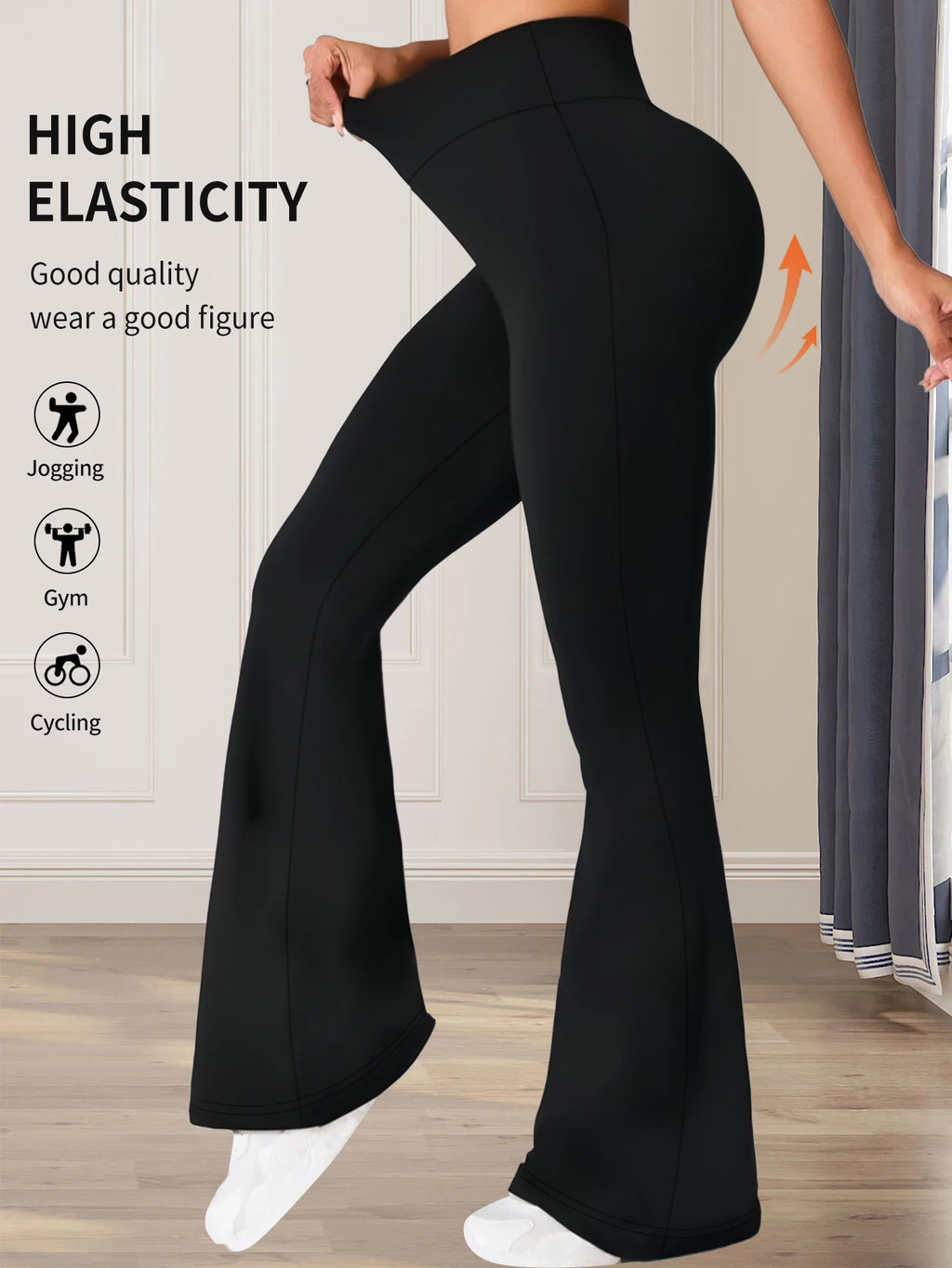 Women's Flared Pants - High Waist Slim Black Leggings
