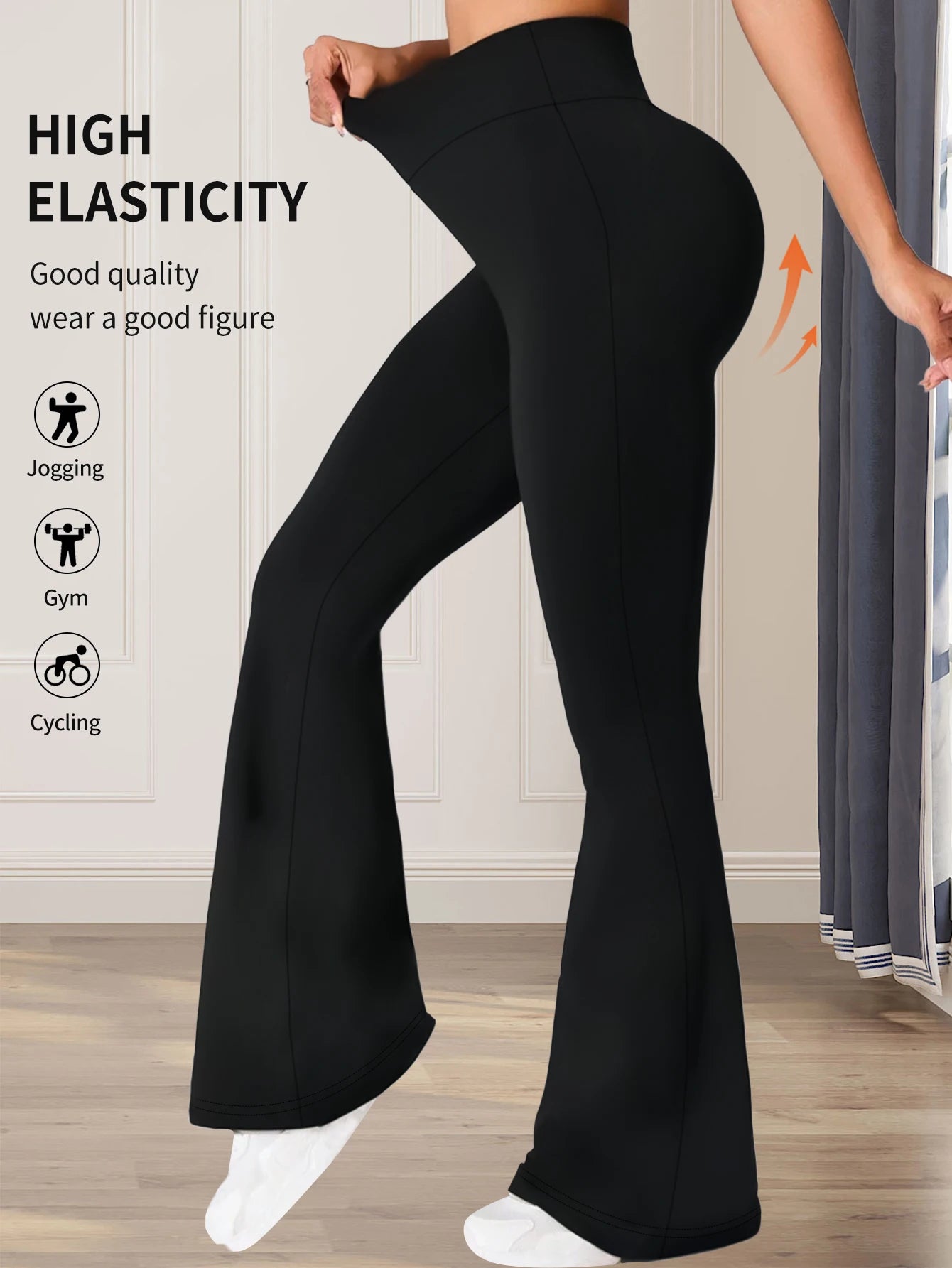 Women's Flared Pants - High Waist Slim Black Leggings