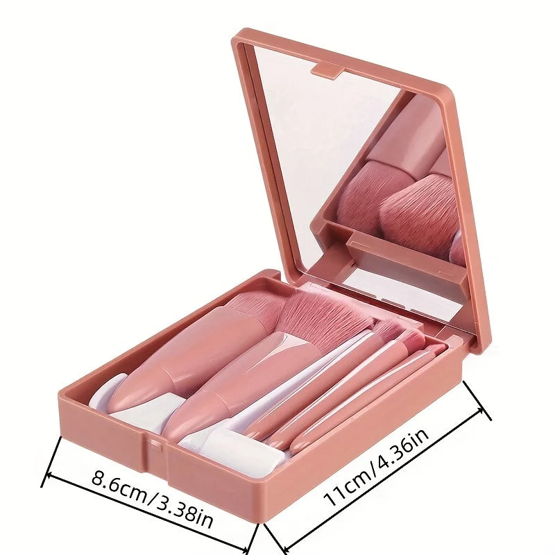 Portable Makeup Brush Set - Foldable Mirror Travel Kit