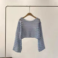 Women's Crochet Cover-Up Top - Long Sleeve Beach Pullover - Light Blue