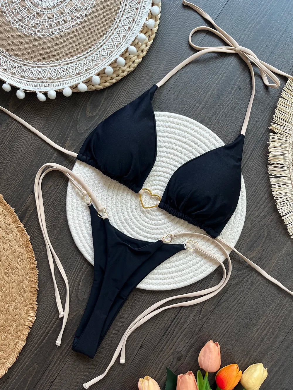 Women's Halter Triangle Bikini Set - Two-Piece Swimwear - Rt014