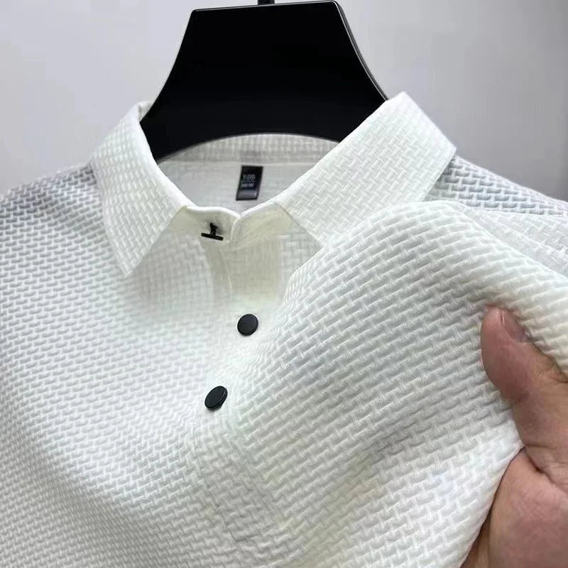 Men's Solid Polo Shirt - Short Sleeve Business Casual Top - White