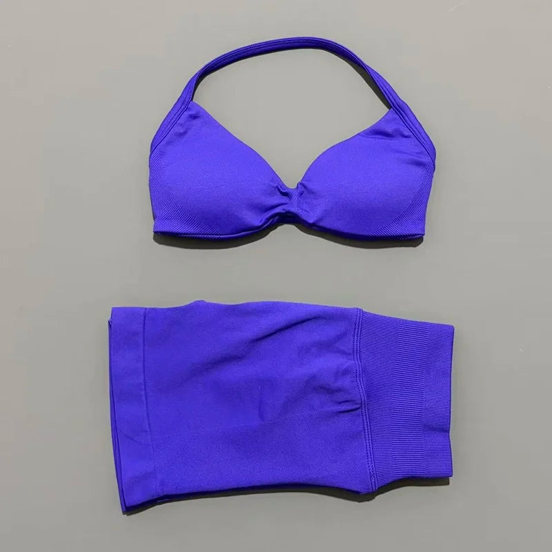 Women's Two-Piece Workout Set - Sports Bra and Shorts - Ultra Violet