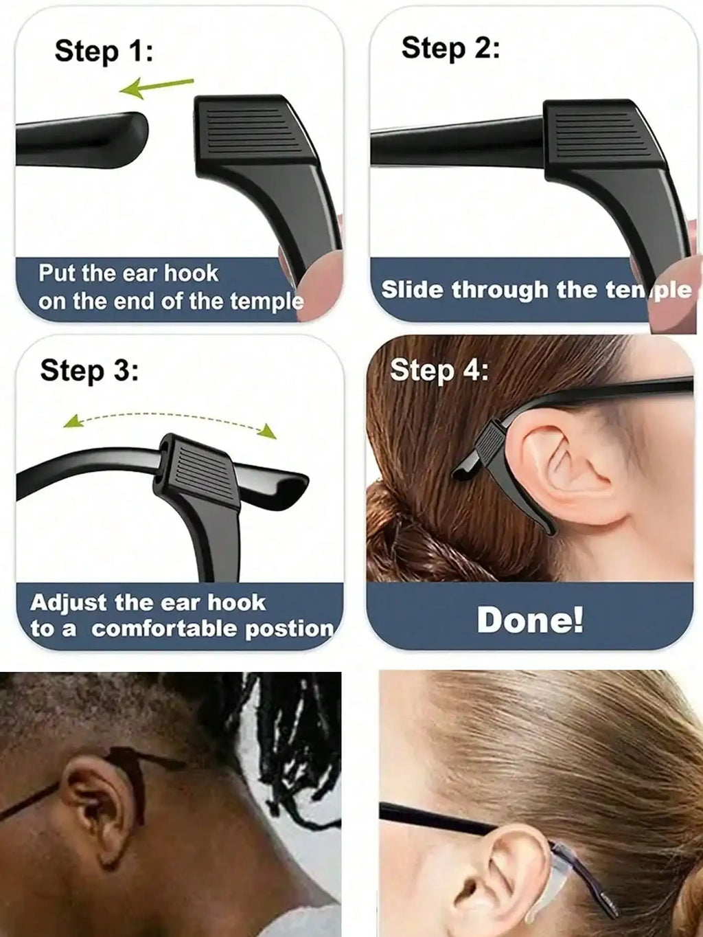 Silicone Eyeglass Ear Grips - Anti-Slip Temple Hooks