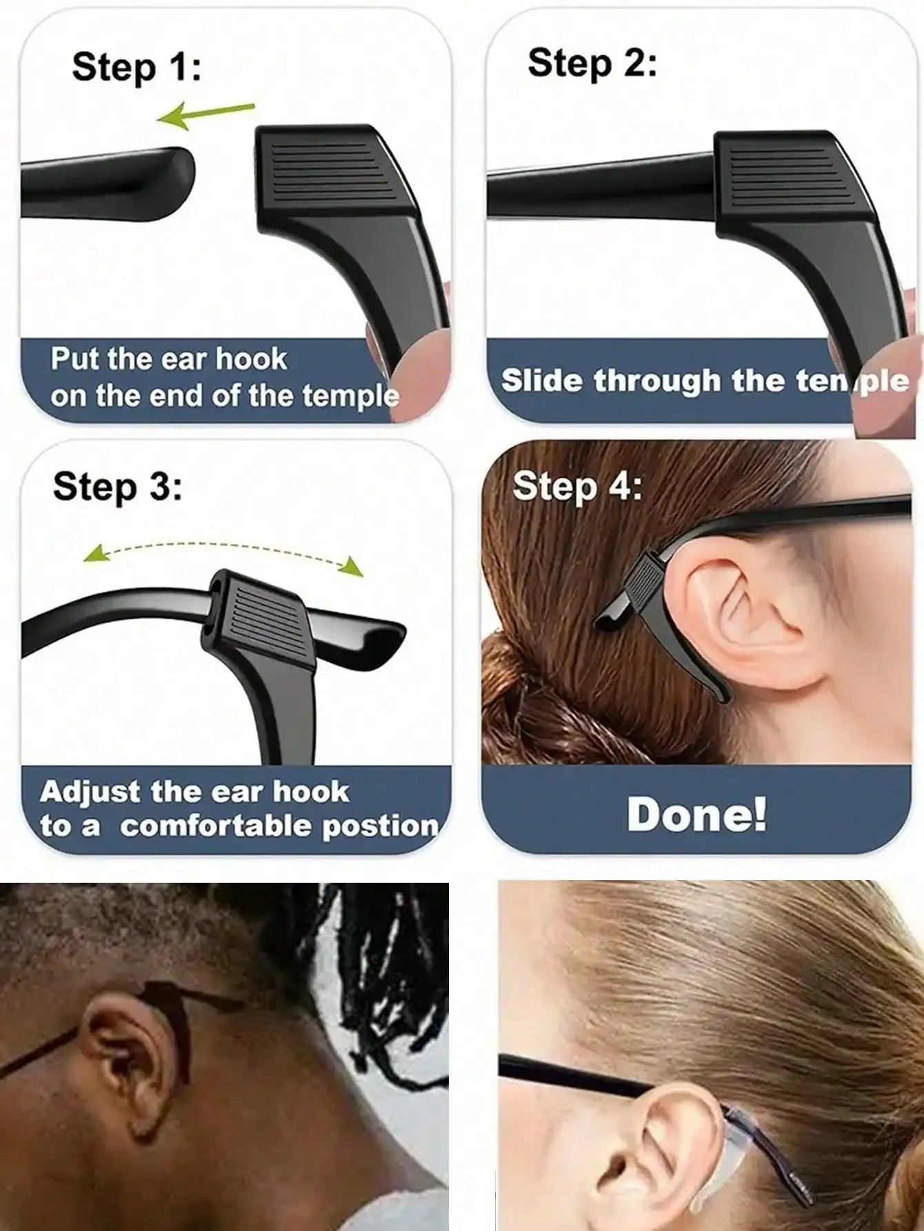 Silicone Eyeglass Ear Grips - Anti-Slip Temple Hooks