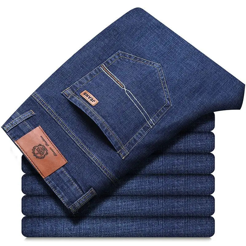 Men's Straight Stretch Jeans - Classic Casual Denim Pants - 6329-Blue